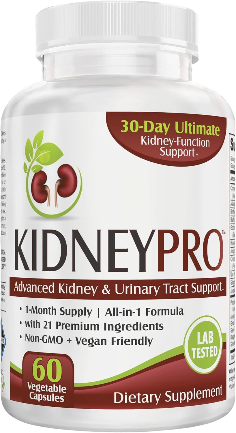 Kidneypro: with 21 Kidney Health Support Supplements in 1 Formula | Men & Women | Kidney Supplement Complex | 60 Capsules