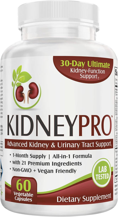 Kidneypro: with 21 Kidney Health Support Supplements in 1 Formula | Men & Women | Kidney Supplement Complex | 60 Capsules