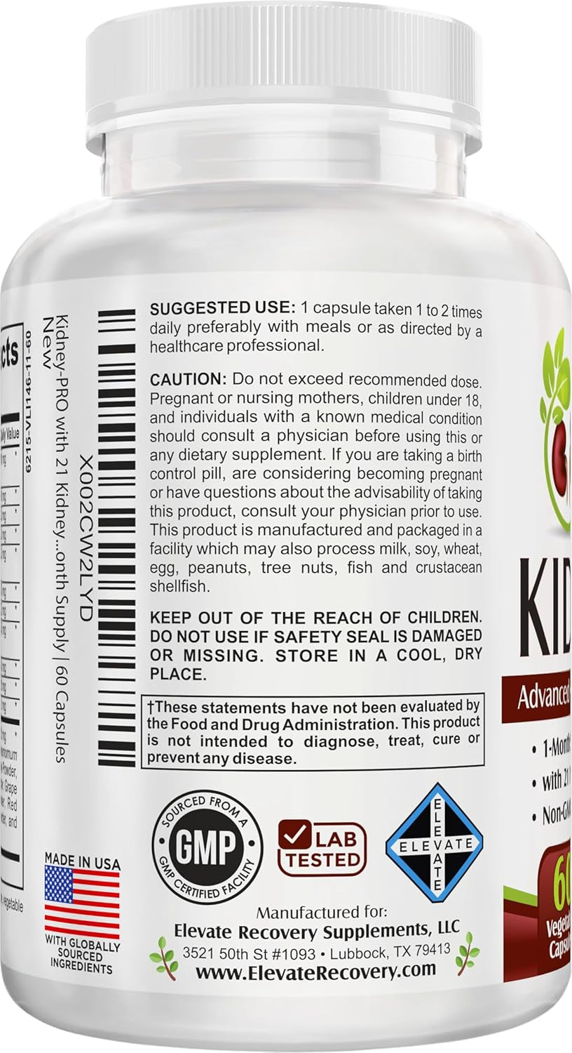 Kidneypro: with 21 Kidney Health Support Supplements in 1 Formula | Men & Women | Kidney Supplement Complex | 60 Capsules