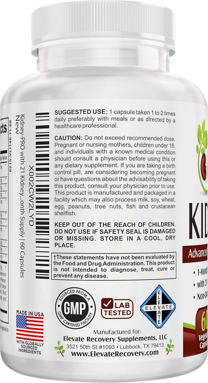 Kidneypro: with 21 Kidney Health Support Supplements in 1 Formula | Men & Women | Kidney Supplement Complex | 60 Capsules