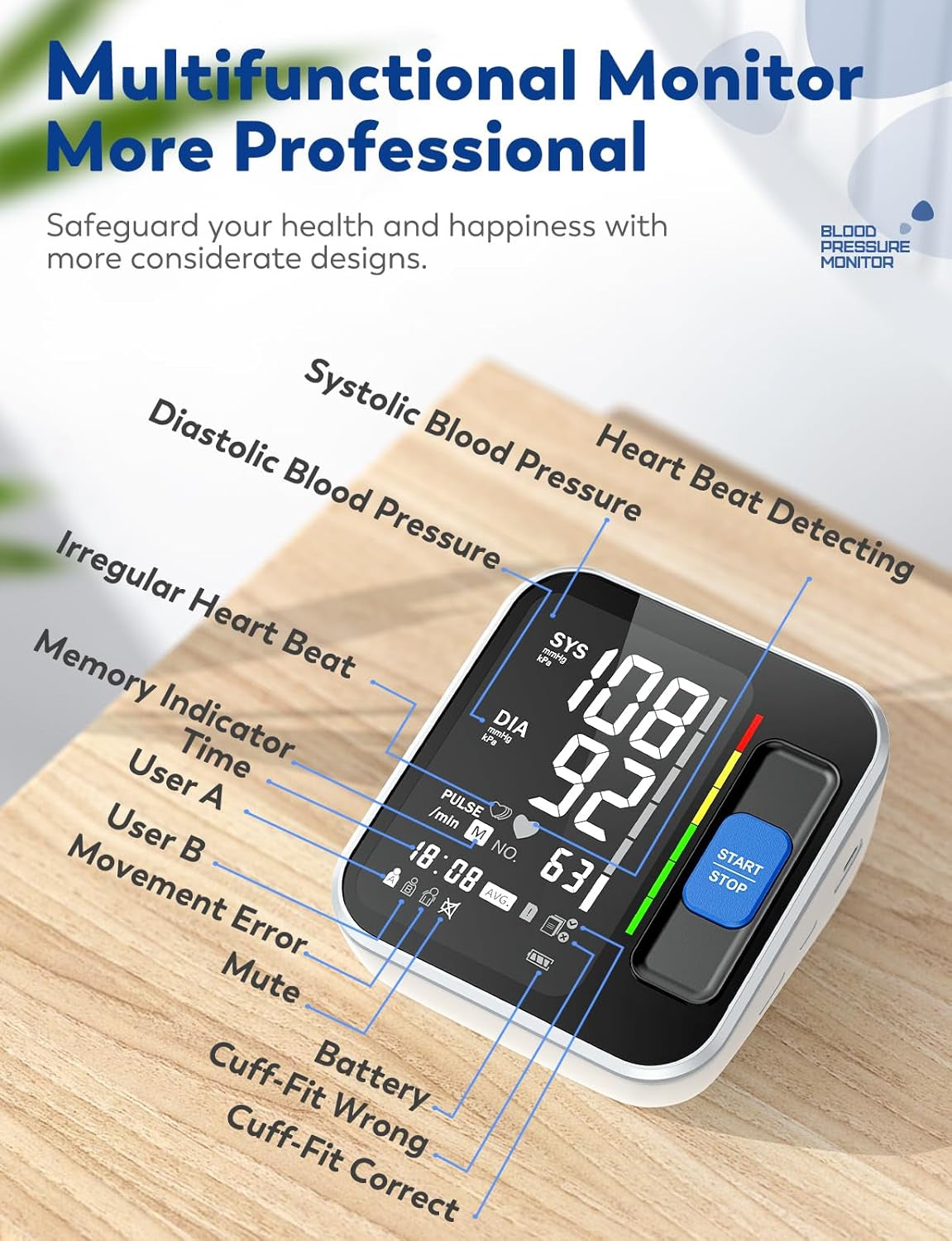 Blood Pressure Monitors for Home Use Upper Arm, Accurate Cuff 8.7”-15.7” Monitor with Large Backlight Display 2 Users 240 Sets Memory & HR Detection, Digital BP Machine with Carrying Case