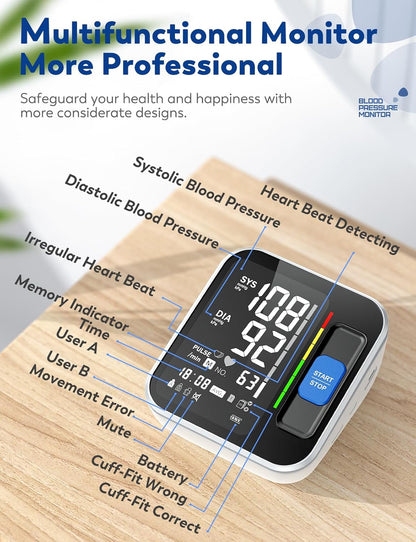 Blood Pressure Monitors for Home Use Upper Arm, Accurate Cuff 8.7”-15.7” Monitor with Large Backlight Display 2 Users 240 Sets Memory & HR Detection, Digital BP Machine with Carrying Case