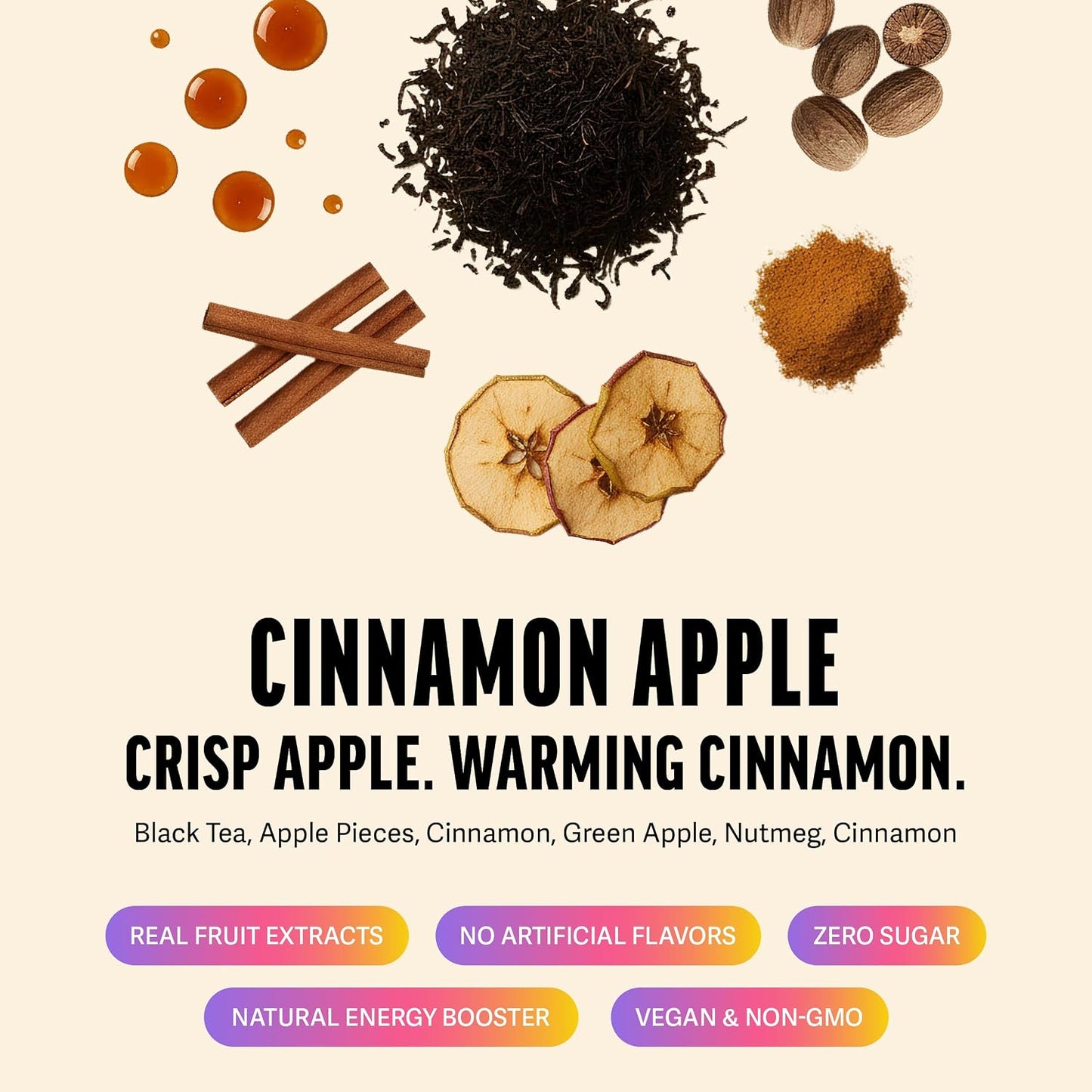 Cinnamon Apple Spice Energy Tea – High Caffeine Black Tea Bags for Focus, Clarity & Morning Energy – Natural Non-Gmo Caffeinated Breakfast Tea – Cozy Fall Focus Tea with 150Mg Caf – 20Ct Pack