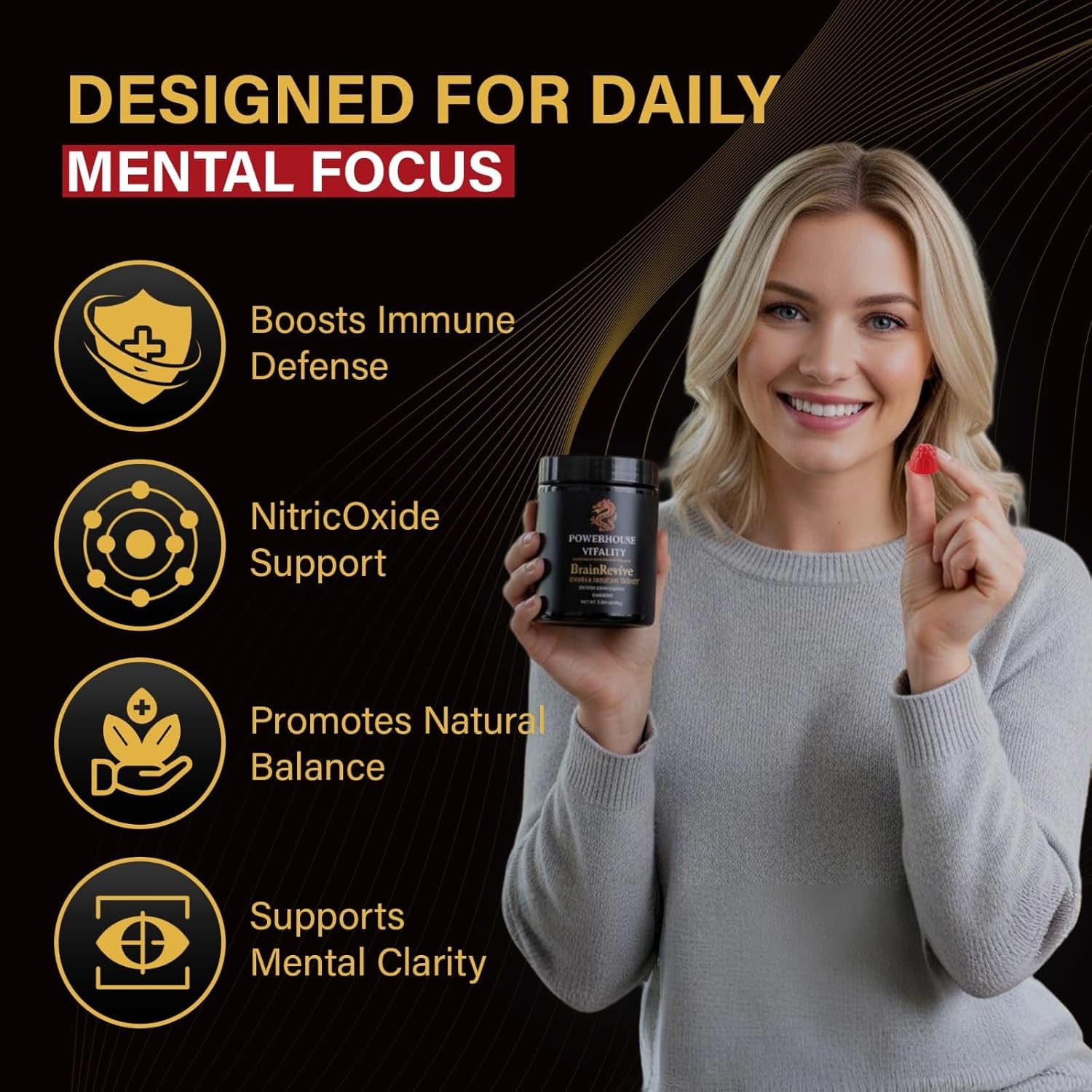 Brain Boost Energy and Focus Gummies - 60Pck Gluten-Free, Non GMO and Vegan Brain Health Supplements for Adults Supports Mental Clarity, Maintain Focus and Overall Brain Wellness