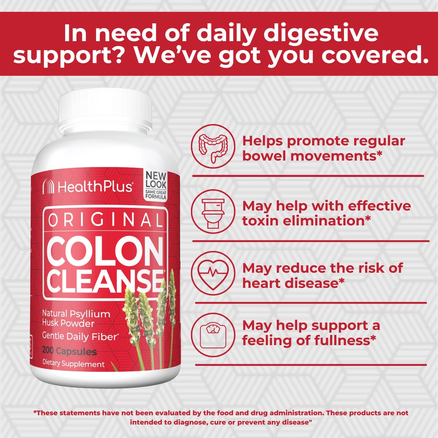 Colon Cleanse Digestive Support | All Natural Daily Fiber for Toxin Elimination to Reduce Bloating | Psyllium Husk | Supports Heart Health | 200 Capsules, 33 Servings