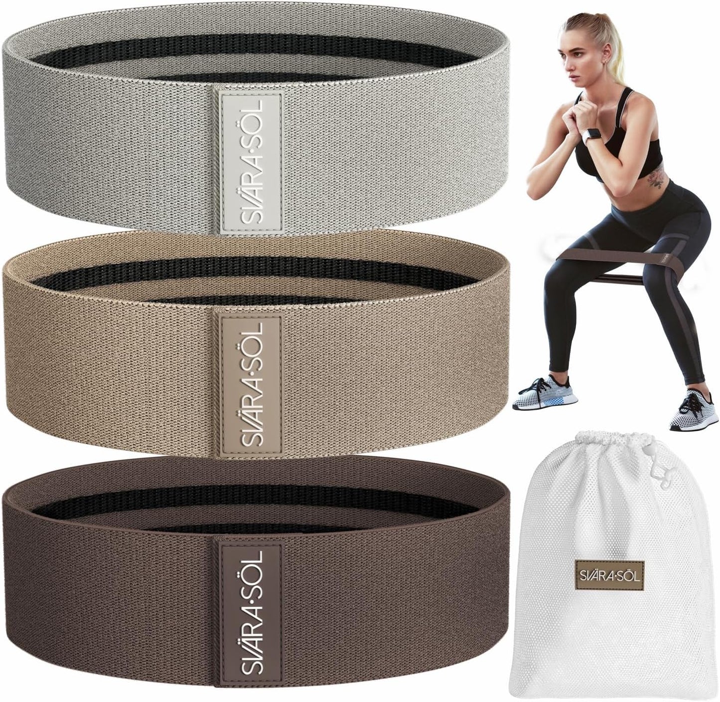Fabric Resistance Bands Set of 3 for Legs, Glutes, Arms, Booty Bands for Women and Men, Resistance Bands for Working Out, Physical Therapy, Strength Training, Elastic Bands for Exercise