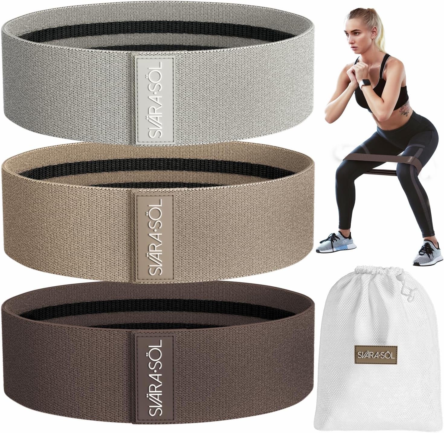 Fabric Resistance Bands Set of 3 for Legs, Glutes, Arms, Booty Bands for Women and Men, Resistance Bands for Working Out, Physical Therapy, Strength Training, Elastic Bands for Exercise