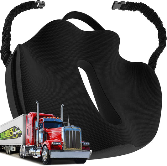 Large Truck Seat Cushion for Truck Driver Seat Cushion - Upgraded Back Support, Certipur-Us® Certified - Thick Memory Foam, Pain Relief for Hours of Driving, Trucker Approved Big Rig - Black