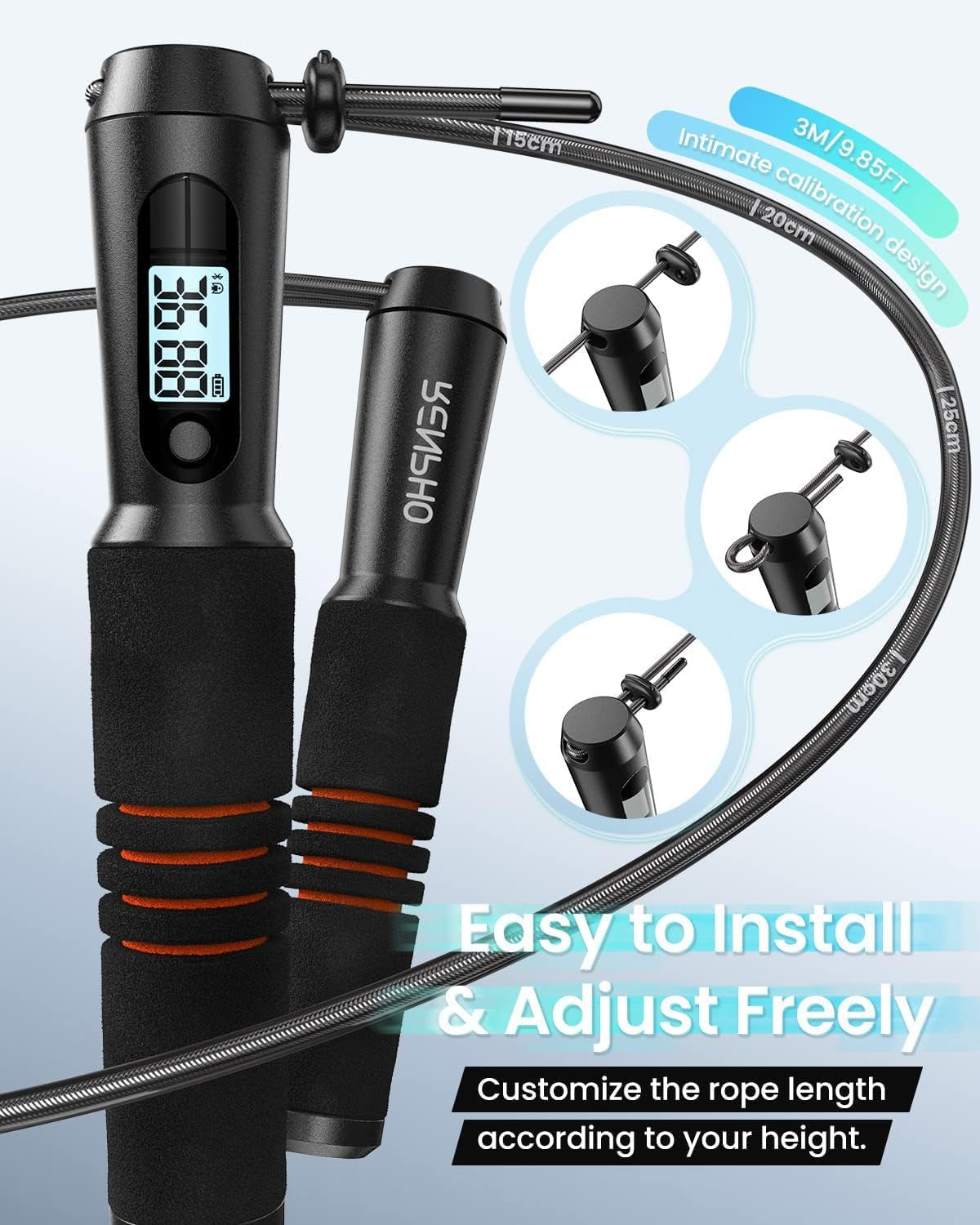 RENPHO Smart Jump Rope with Counter, App Data Tracking, LCD Display | App Data Storage & Analysis, Tangle-Free Design, Adjustable Workout Rope, Fitness Training for Crossfit, Gym & MMA