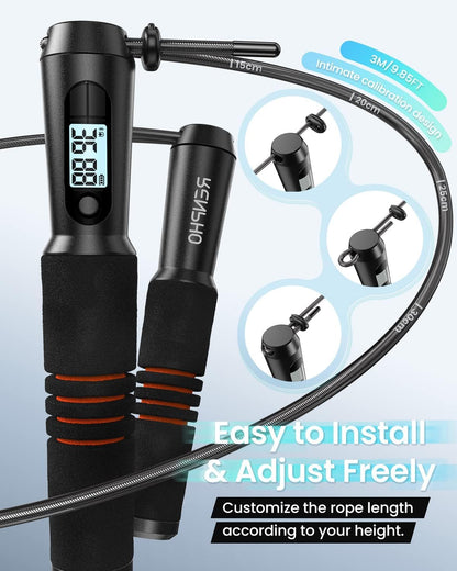 RENPHO Smart Jump Rope with Counter, App Data Tracking, LCD Display | App Data Storage & Analysis, Tangle-Free Design, Adjustable Workout Rope, Fitness Training for Crossfit, Gym & MMA