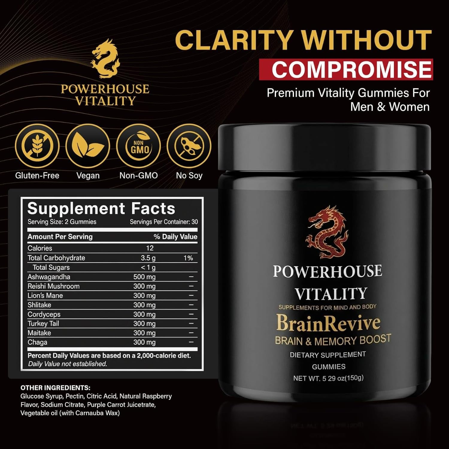 Brain Boost Energy and Focus Gummies - 60Pck Gluten-Free, Non GMO and Vegan Brain Health Supplements for Adults Supports Mental Clarity, Maintain Focus and Overall Brain Wellness