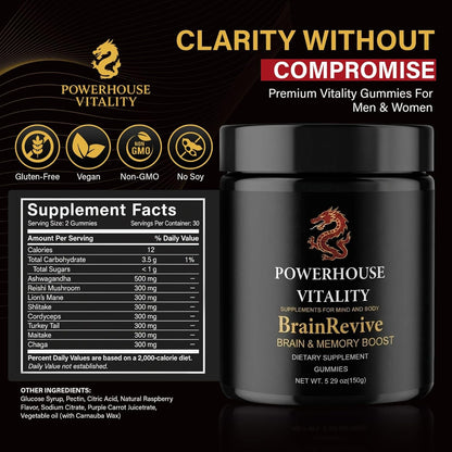Brain Boost Energy and Focus Gummies - 60Pck Gluten-Free, Non GMO and Vegan Brain Health Supplements for Adults Supports Mental Clarity, Maintain Focus and Overall Brain Wellness