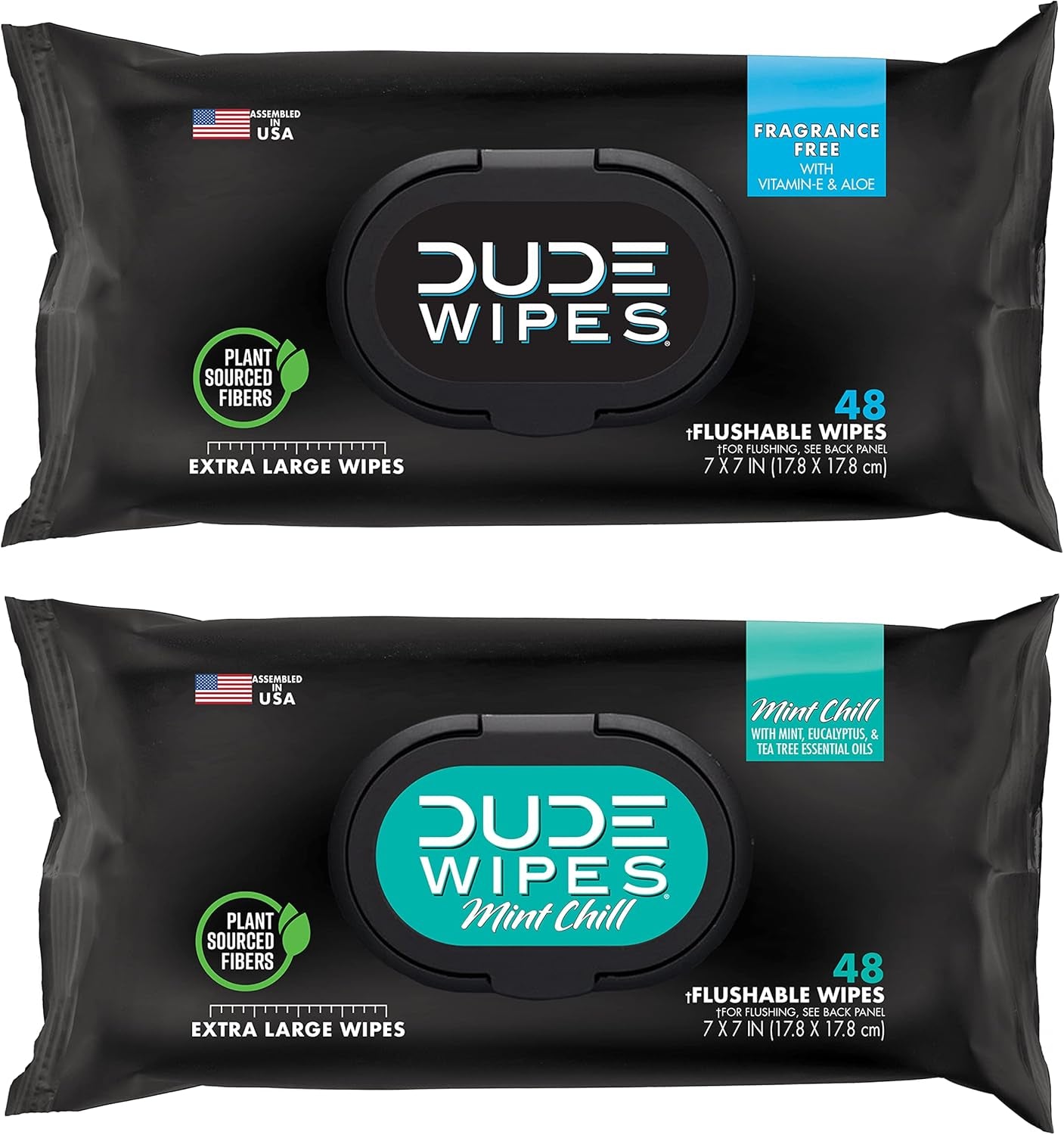 Wipes - Flushable Wipes - 2 Pack, 96 Wipes - Unscented (48Ct) & Mint Chill (48Ct) Extra-Large Adult Wet Wipes