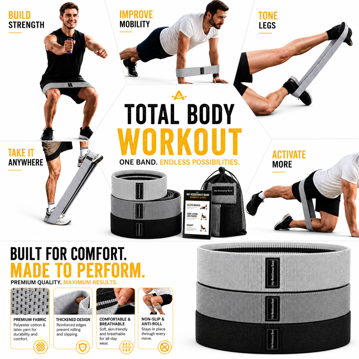 Fabric Resistance Bands, 3 Levels – Portable Leg & Hip Workout for Truckers
