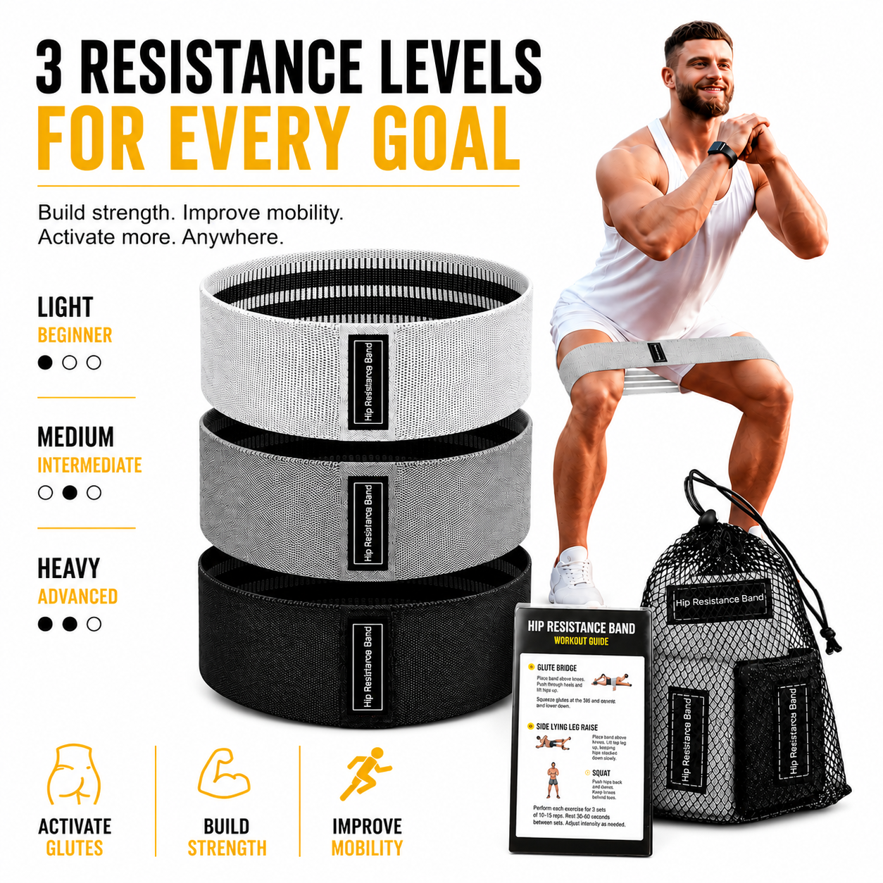Fabric Resistance Bands, 3 Levels – Portable Leg & Hip Workout for Truckers
