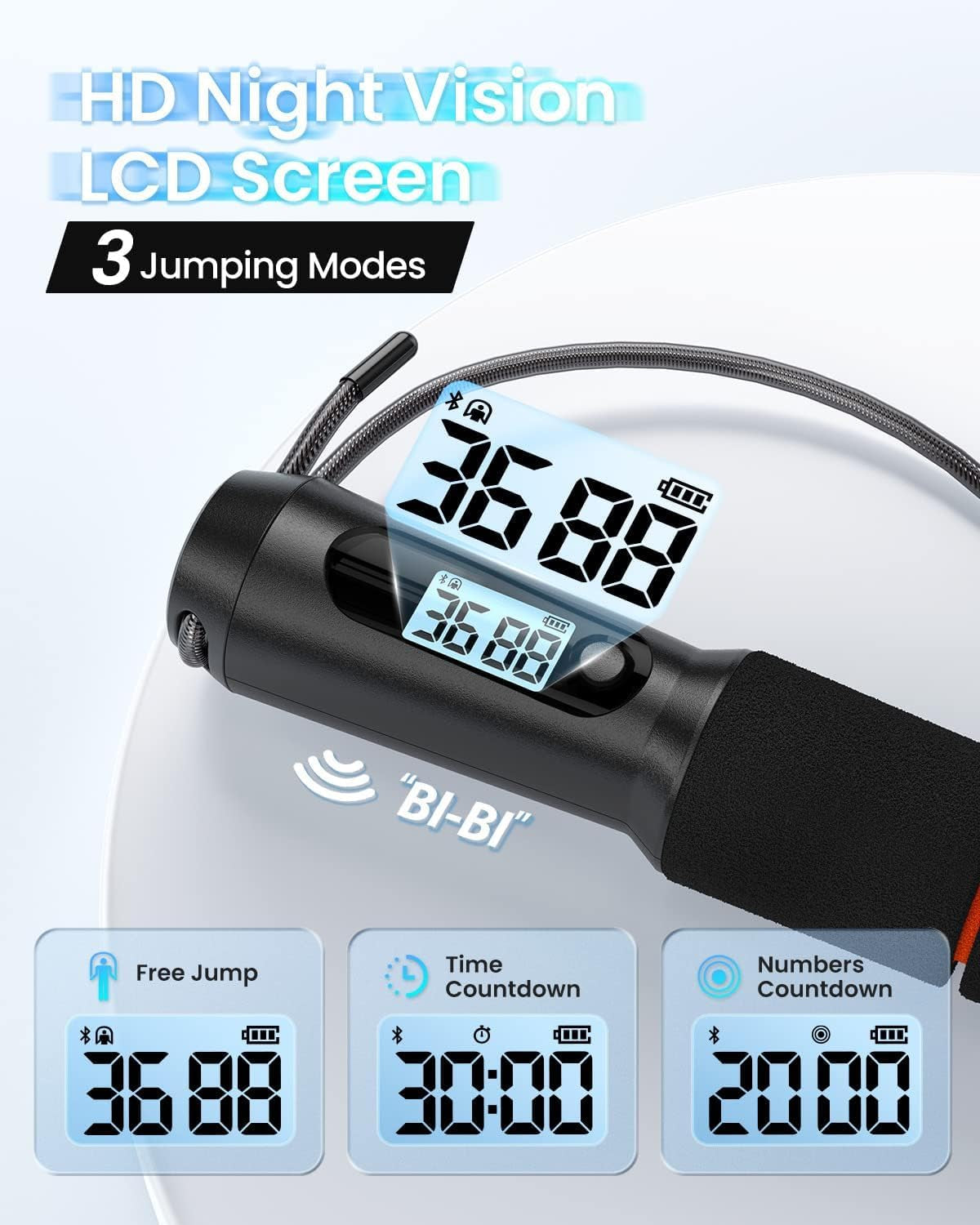 RENPHO Smart Jump Rope with Counter, App Data Tracking, LCD Display | App Data Storage & Analysis, Tangle-Free Design, Adjustable Workout Rope, Fitness Training for Crossfit, Gym & MMA
