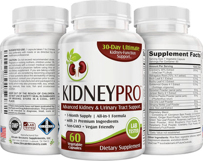 Kidneypro: with 21 Kidney Health Support Supplements in 1 Formula | Men & Women | Kidney Supplement Complex | 60 Capsules