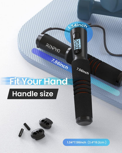 RENPHO Smart Jump Rope with Counter, App Data Tracking, LCD Display | App Data Storage & Analysis, Tangle-Free Design, Adjustable Workout Rope, Fitness Training for Crossfit, Gym & MMA