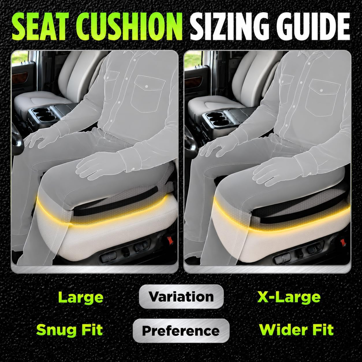 Large Truck Seat Cushion for Truck Driver Seat Cushion - Upgraded Back Support, Certipur-Us® Certified - Thick Memory Foam, Pain Relief for Hours of Driving, Trucker Approved Big Rig - Black