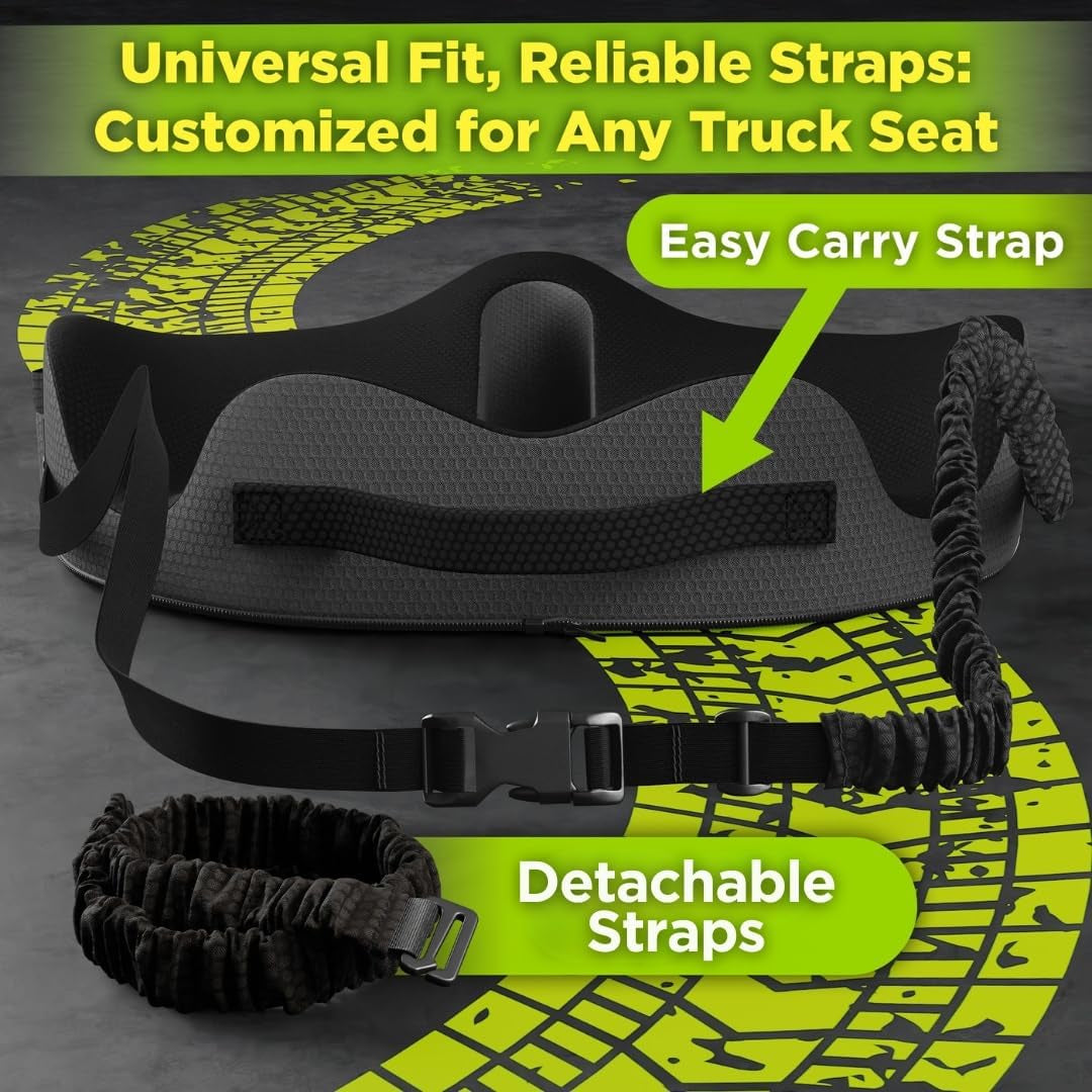 Large Truck Seat Cushion for Truck Driver Seat Cushion - Upgraded Back Support, Certipur-Us® Certified - Thick Memory Foam, Pain Relief for Hours of Driving, Trucker Approved Big Rig - Black