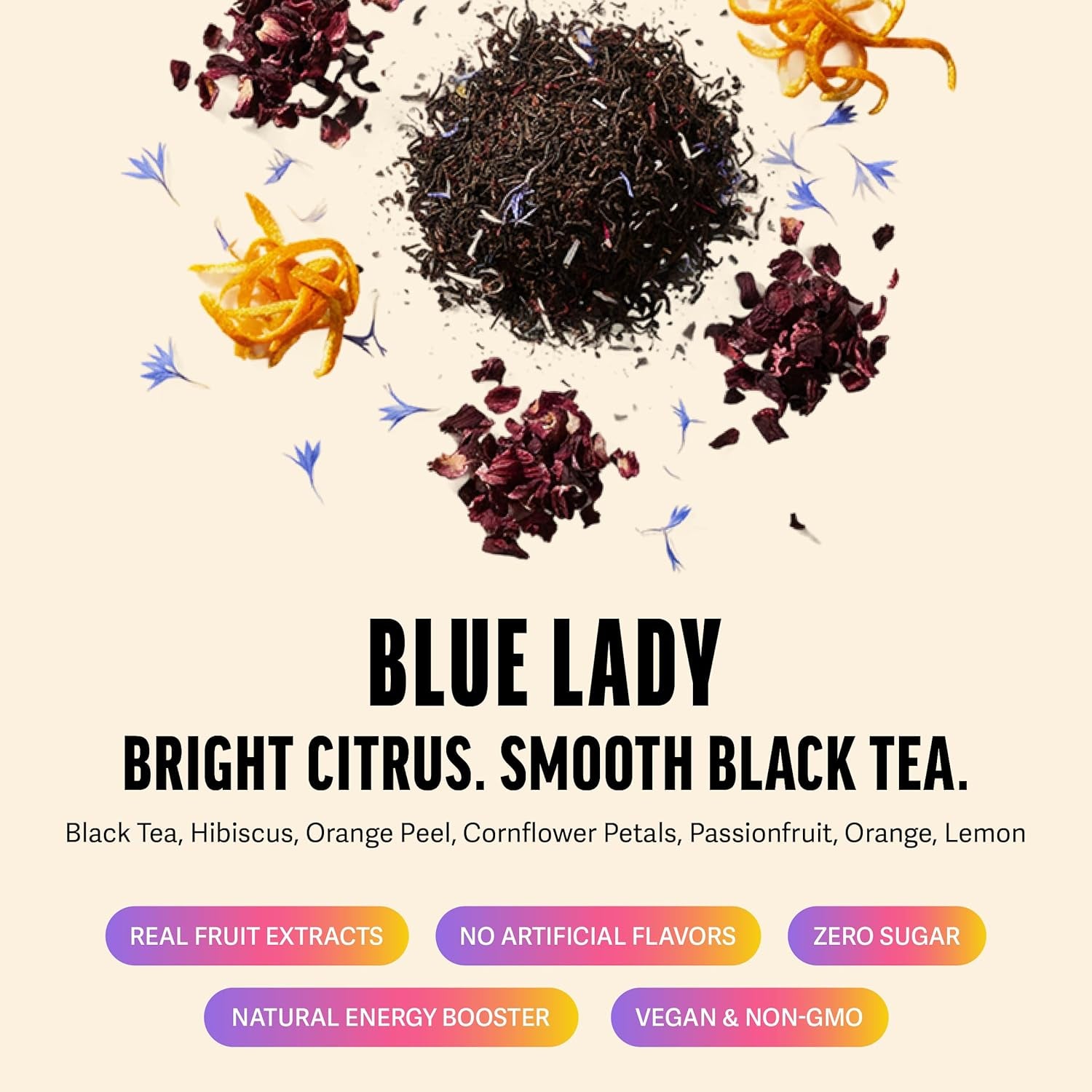 Energy Tea Bags – Blue Lady Passion Fruit Black Tea – High Caffeine Tea for Morning Energy, Focus & Clarity – Natural Caffeinated Tea with 150Mg Caffeine – 20Ct Pack – Non-Gmo & Keto Friendly