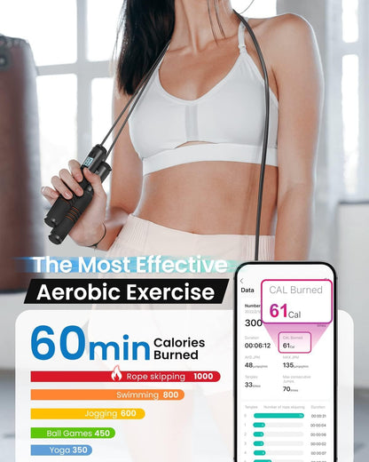 RENPHO Smart Jump Rope with Counter, App Data Tracking, LCD Display | App Data Storage & Analysis, Tangle-Free Design, Adjustable Workout Rope, Fitness Training for Crossfit, Gym & MMA